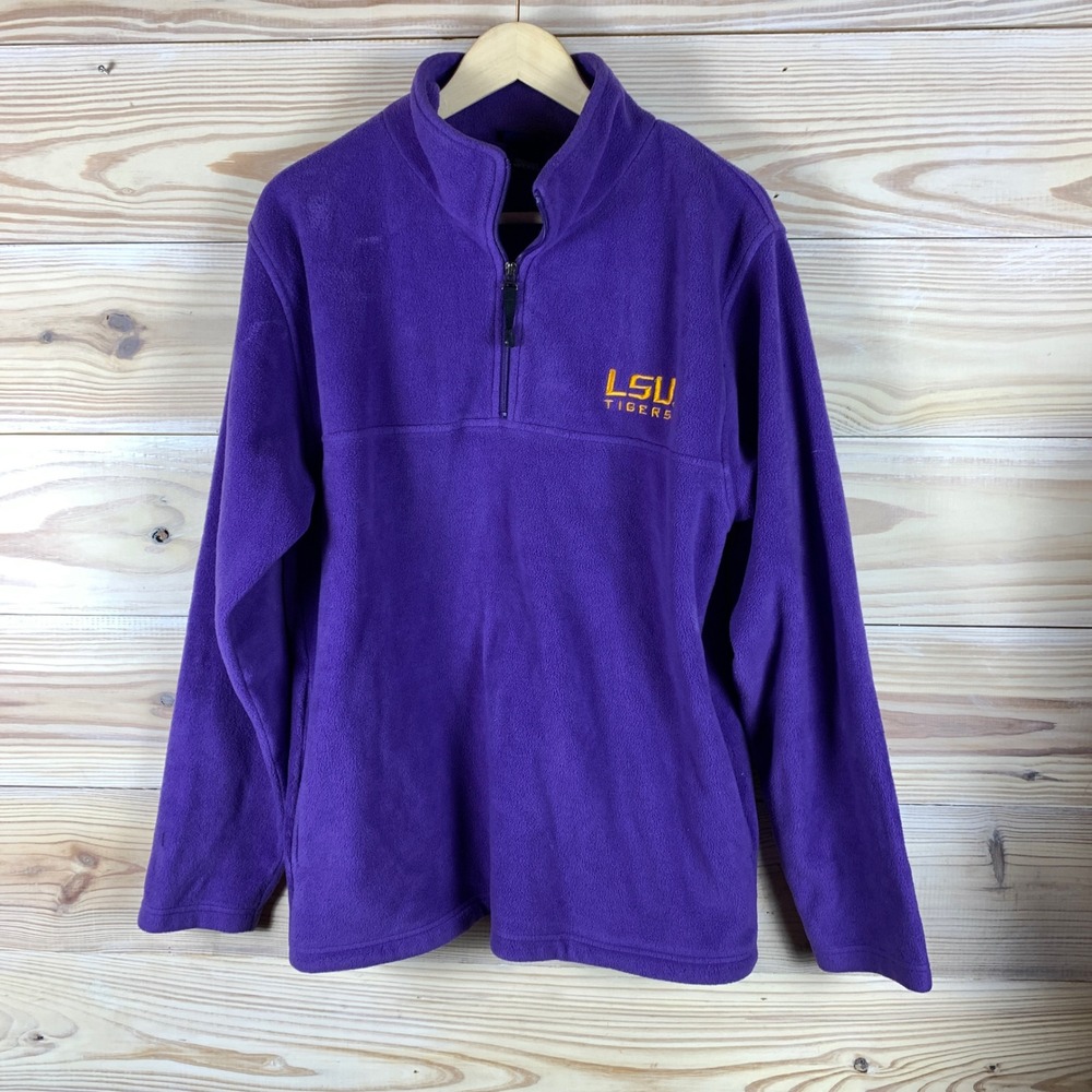 LSU Tigers Vtg Fleece Pullover Team Edition Mens Large Purple 1/4 Zip 90s
